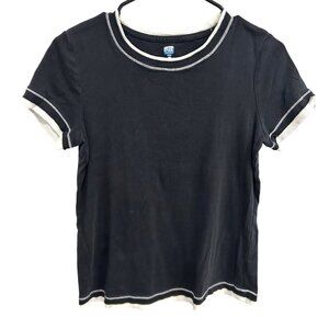 SB Active Petite Black White Contrast Trim Short Sleeve T-Shirt Sz Medium
